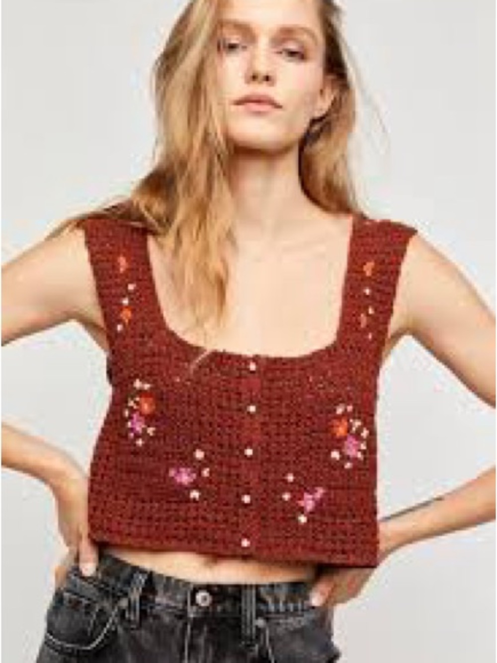 Free People Rust Crochet Floral Tank